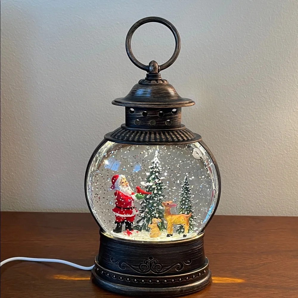 Musical Light Up Christmas Lantern Snow Globe with Santa and Reindeer